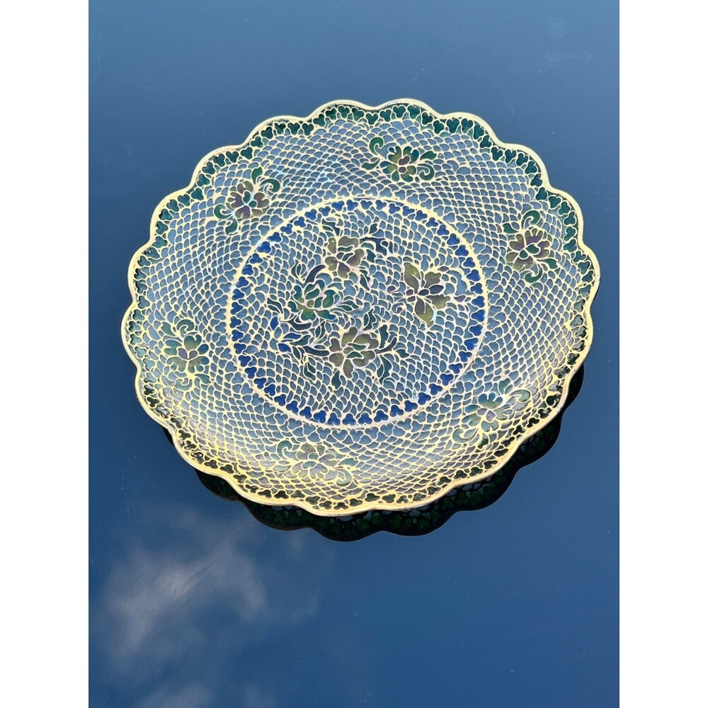Vtg 6" Chinese Plique-A-Jour Cloisonné Plate Multi-Colored Floral Translucent
